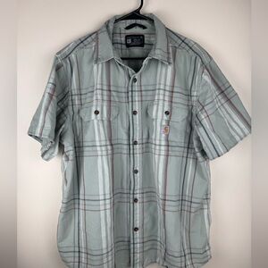 Carhartt Mens Shirt 105175 Loose Fit Short Sleeve Plaid Succulent Green Size XL